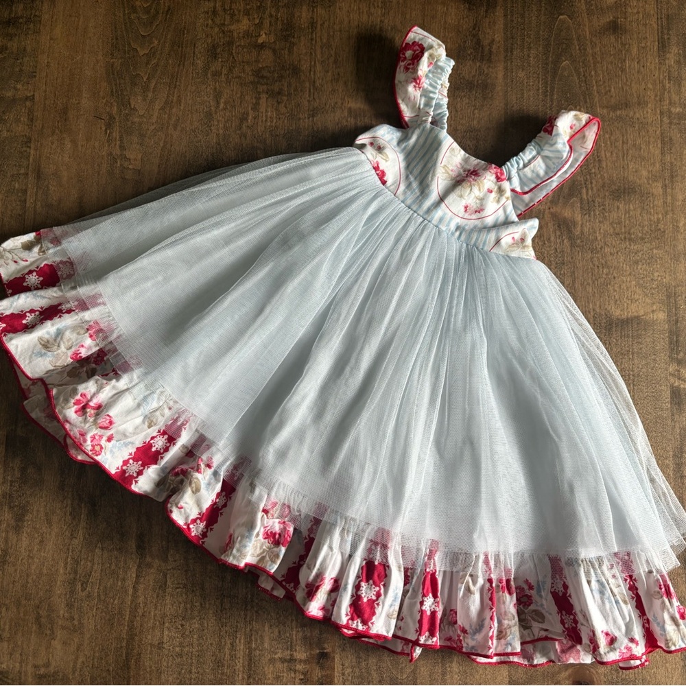 Olive Mae Red & Blue Floral Tulle Dress / Size 12m